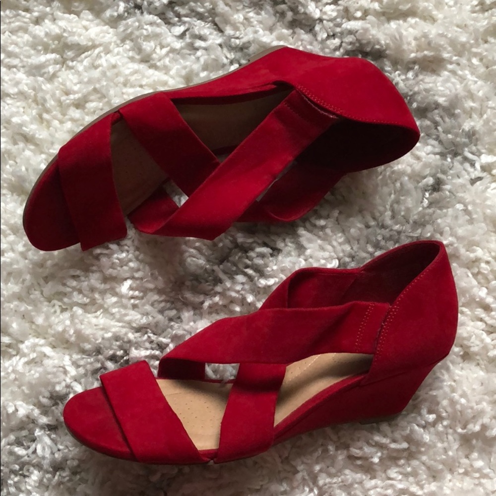 Payless Red Suede Wedge Sandals size 9.5